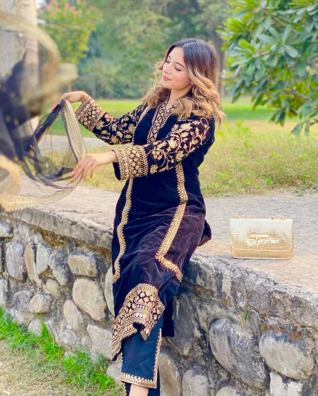 Party wear Velvet Top with Dupatta and Bottom Readymade Suit Ready Made Designer Suits Shopin Di Apparels