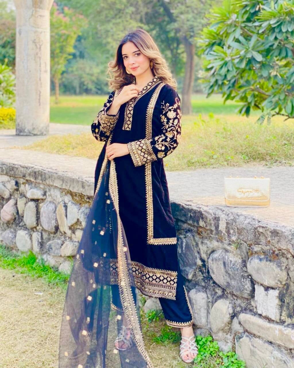 Party wear Velvet Top with Dupatta and Bottom Readymade Suit Ready Made Designer Suits Shopin Di Apparels