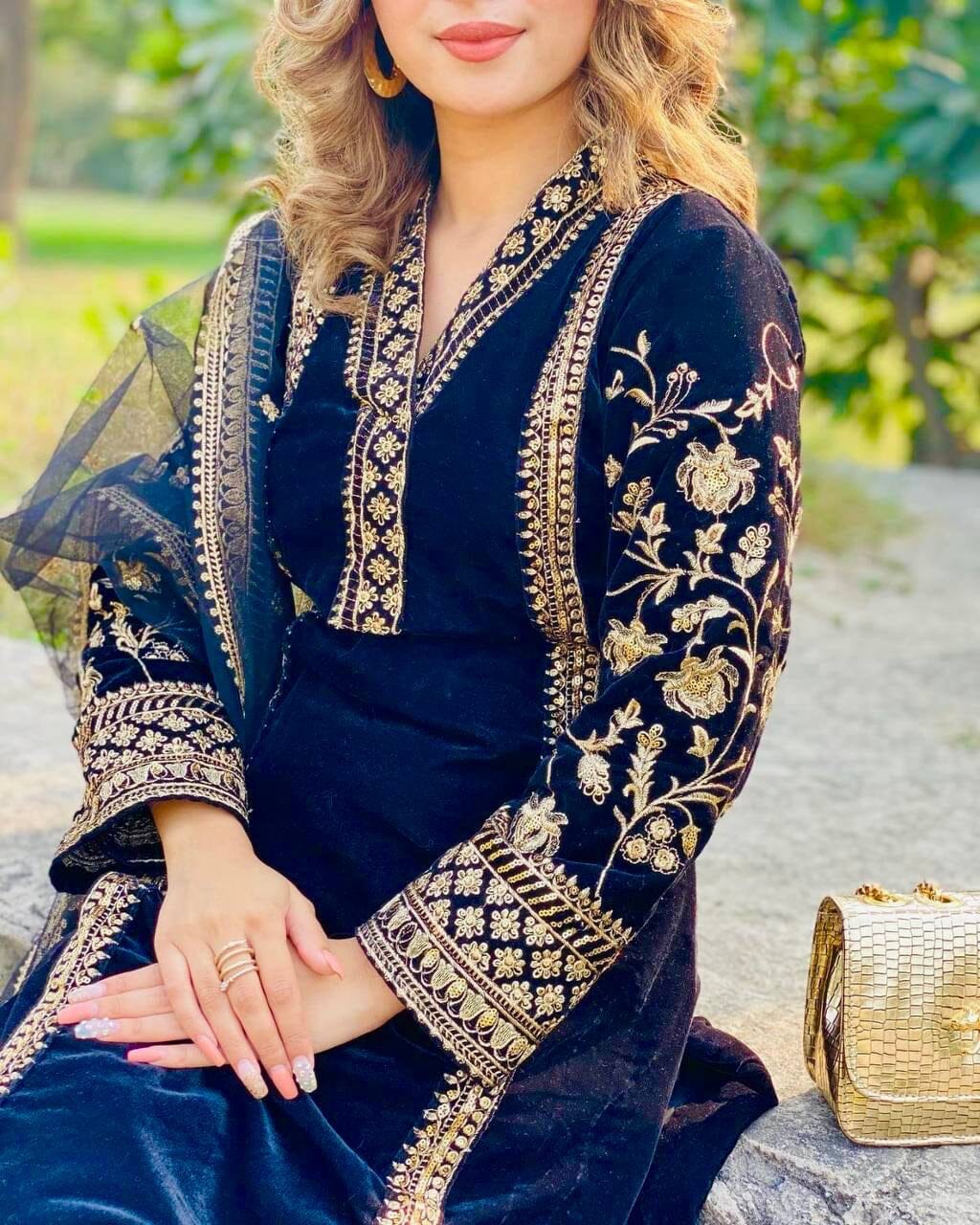 Party wear Velvet Top with Dupatta and Bottom Readymade Suit Ready Made Designer Suits Shopin Di Apparels