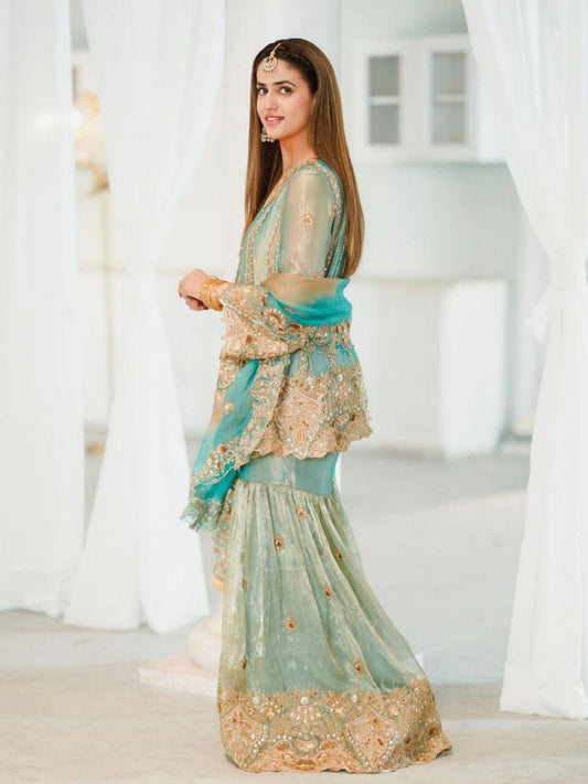 Pastel Green Designer Sequence Work Sharara Suit Ready to Wear Designer Suits Shopin Di Apparels