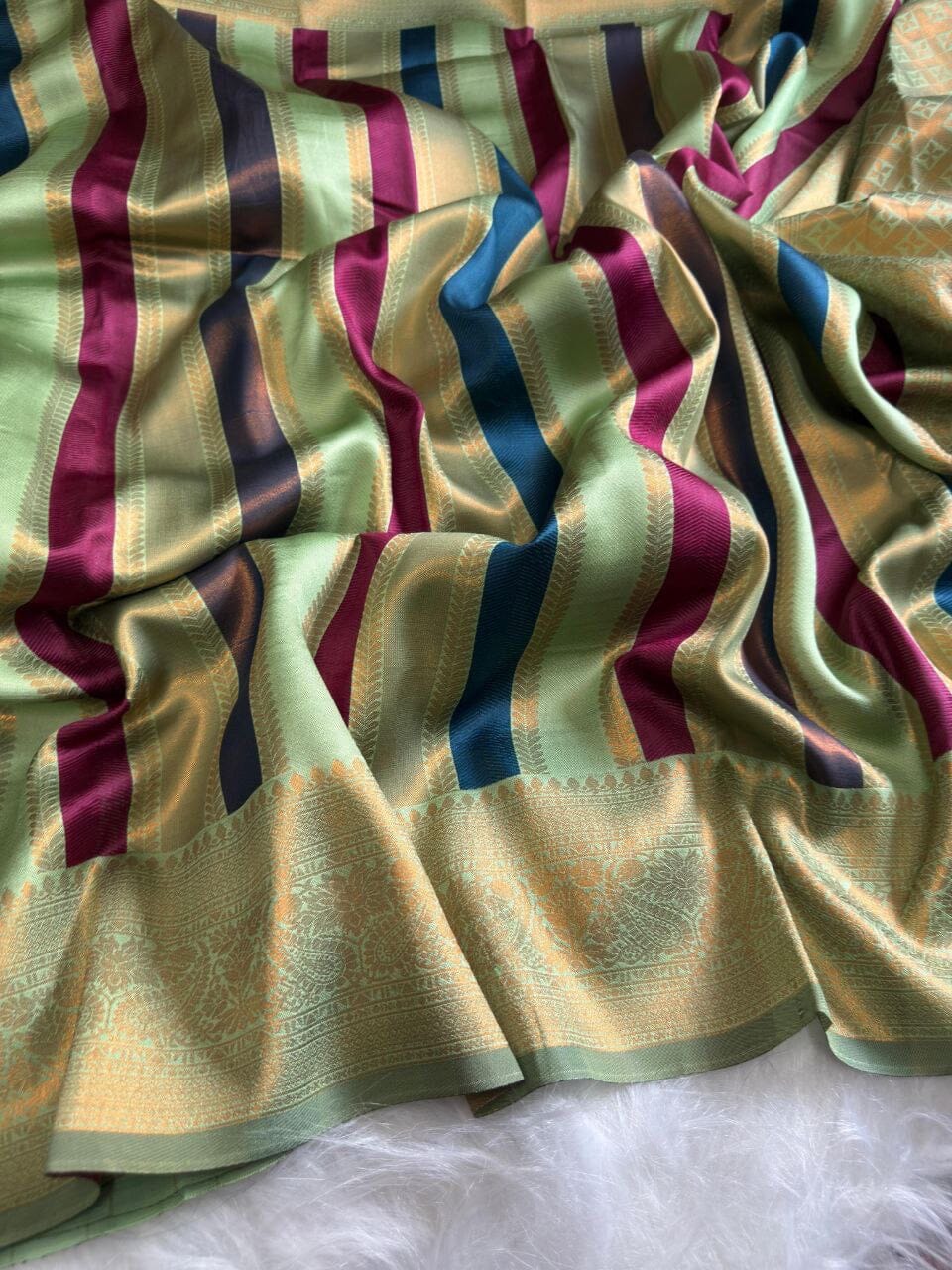 Pastel Green Soft Banarasi Grand Rich Pallu with Brocade Blouse Banarasi Saree Shopin Di Apparels