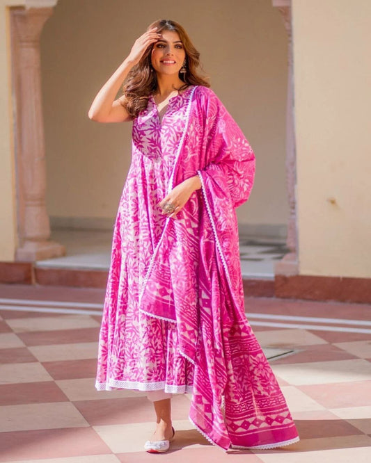 Pink Cotton Designer Kurti with Dupatta and Bottom Kurti with Dupatta and Bottom Shopin Di Apparels