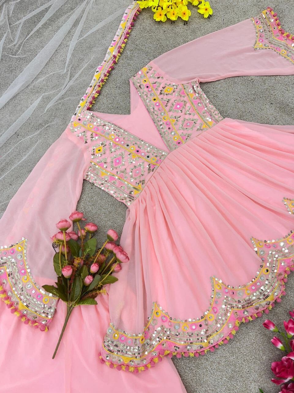 Pink Heavy Faux Georgette Fancy Wear Plazzo Suit Ready Made Designer Suits Shopindiapparels.com