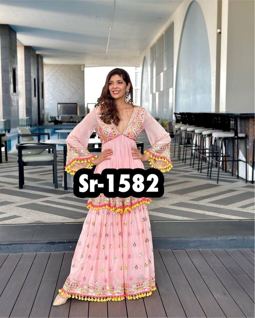 Pink Heavy Faux Georgette Fancy Wear Plazzo Suit Ready Made Designer Suits Shopindiapparels.com