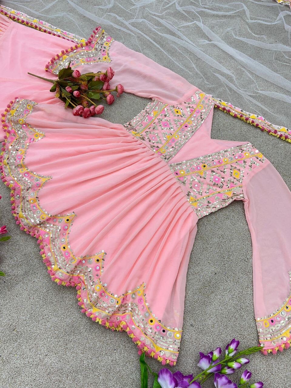 Pink Heavy Faux Georgette Fancy Wear Plazzo Suit Ready Made Designer Suits Shopindiapparels.com