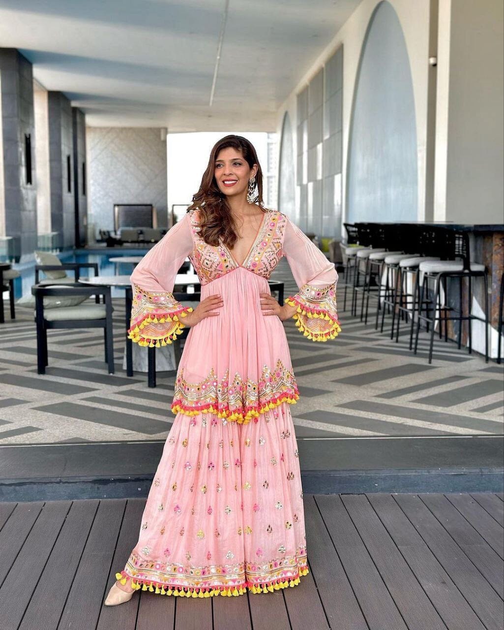 Pink Heavy Faux Georgette Fancy Wear Plazzo Suit Ready Made Designer Suits Shopindiapparels.com