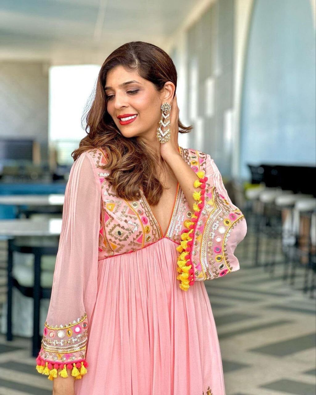 Pink Heavy Faux Georgette Fancy Wear Plazzo Suit Ready Made Designer Suits Shopindiapparels.com