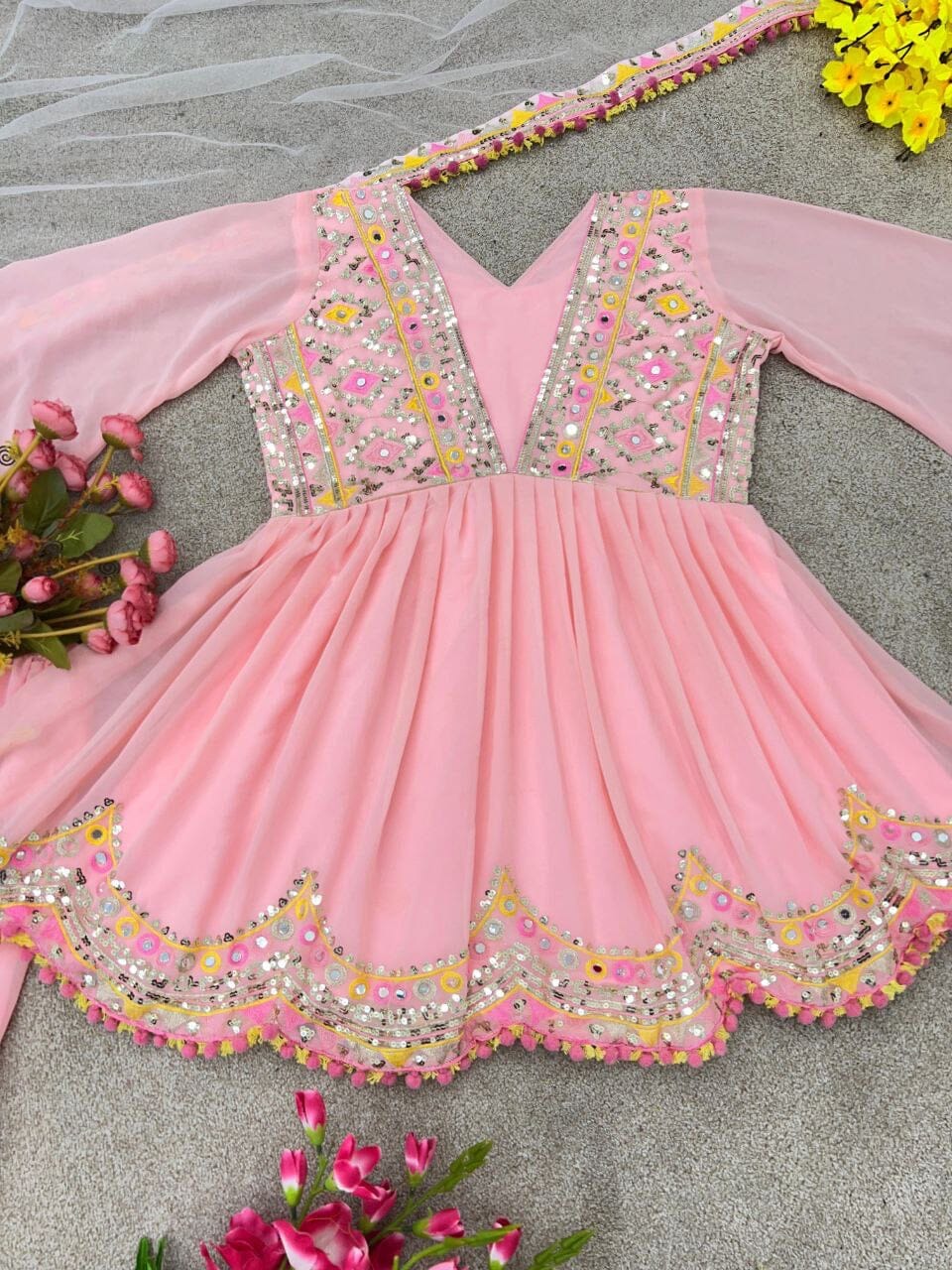 Pink Heavy Faux Georgette Fancy Wear Plazzo Suit Ready Made Designer Suits Shopindiapparels.com