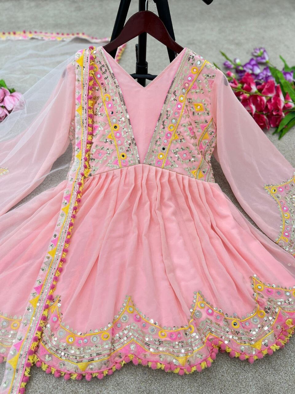 Pink Heavy Faux Georgette Fancy Wear Plazzo Suit Ready Made Designer Suits Shopindiapparels.com