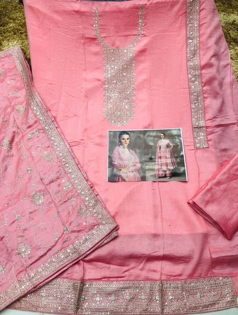 Pink Heavy Vichitra Silk Sequence Straight Cut Designer Suit (Copy) Designer Suit Shopin Di Apparels