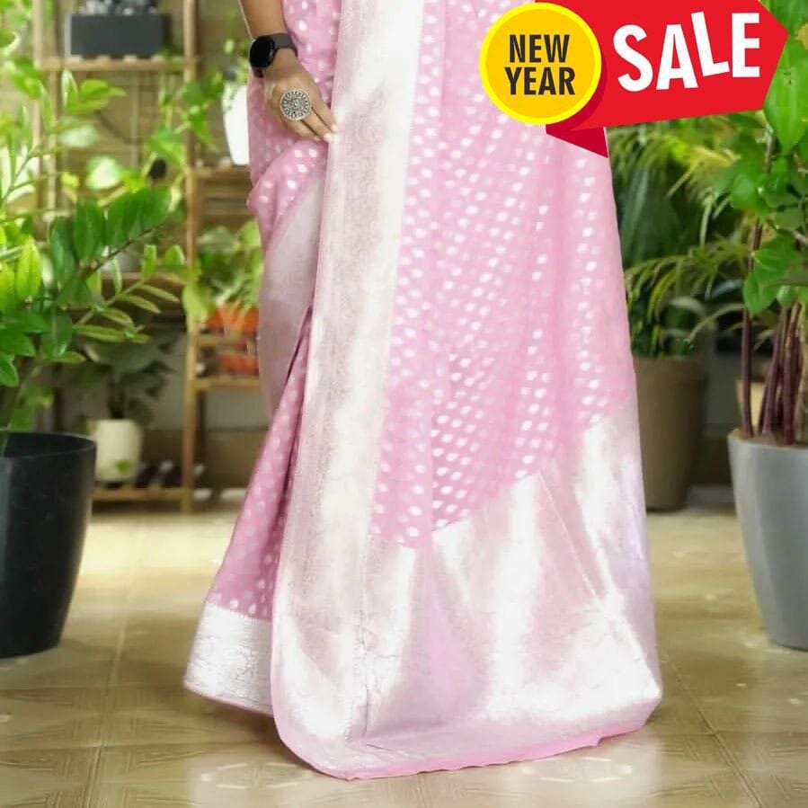 Pink Khadi Georgette Silver Zari Weaving Work Saree Designer Saree Shopin Di Apparels
