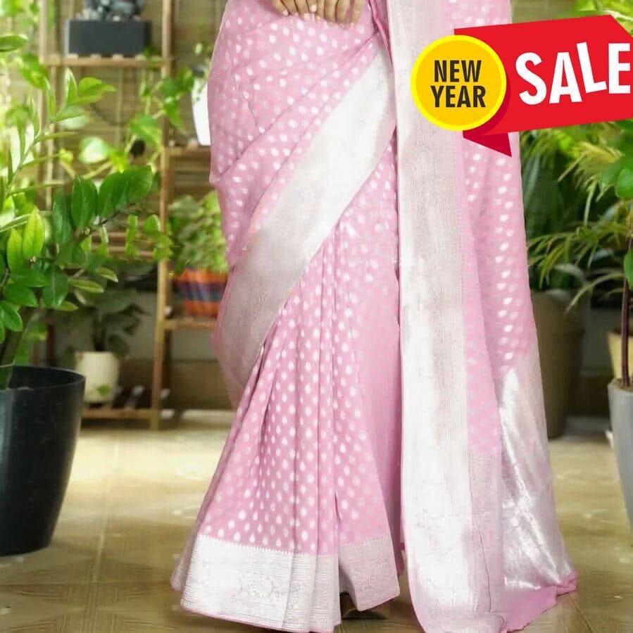 Pink Khadi Georgette Silver Zari Weaving Work Saree Designer Saree Shopin Di Apparels