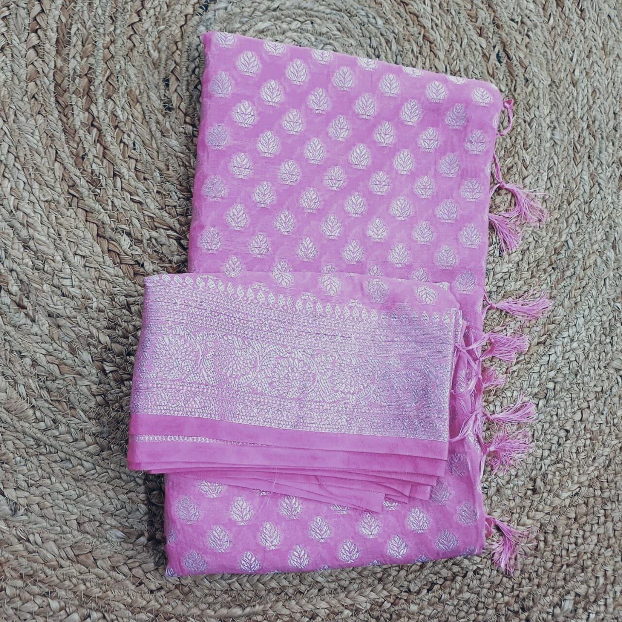 Pink Khadi Georgette Silver Zari Weaving Work Saree Designer Saree Shopin Di Apparels