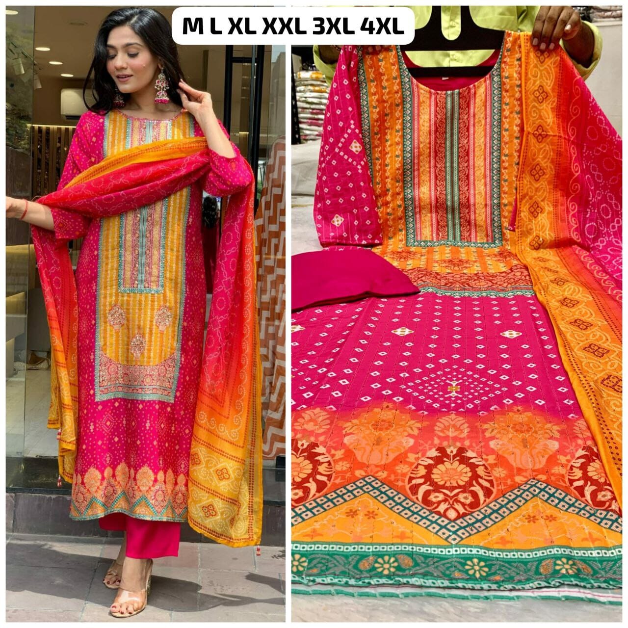 Pink Printed Long Kurti with Dupatta and Bottom Kurti with Bottom and Dupatta Shopin Di Apparels