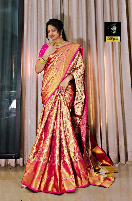 Pink Pure Kanjivaram Silk With Mina Weaving Saree Silk Saree Shopin Di Apparels