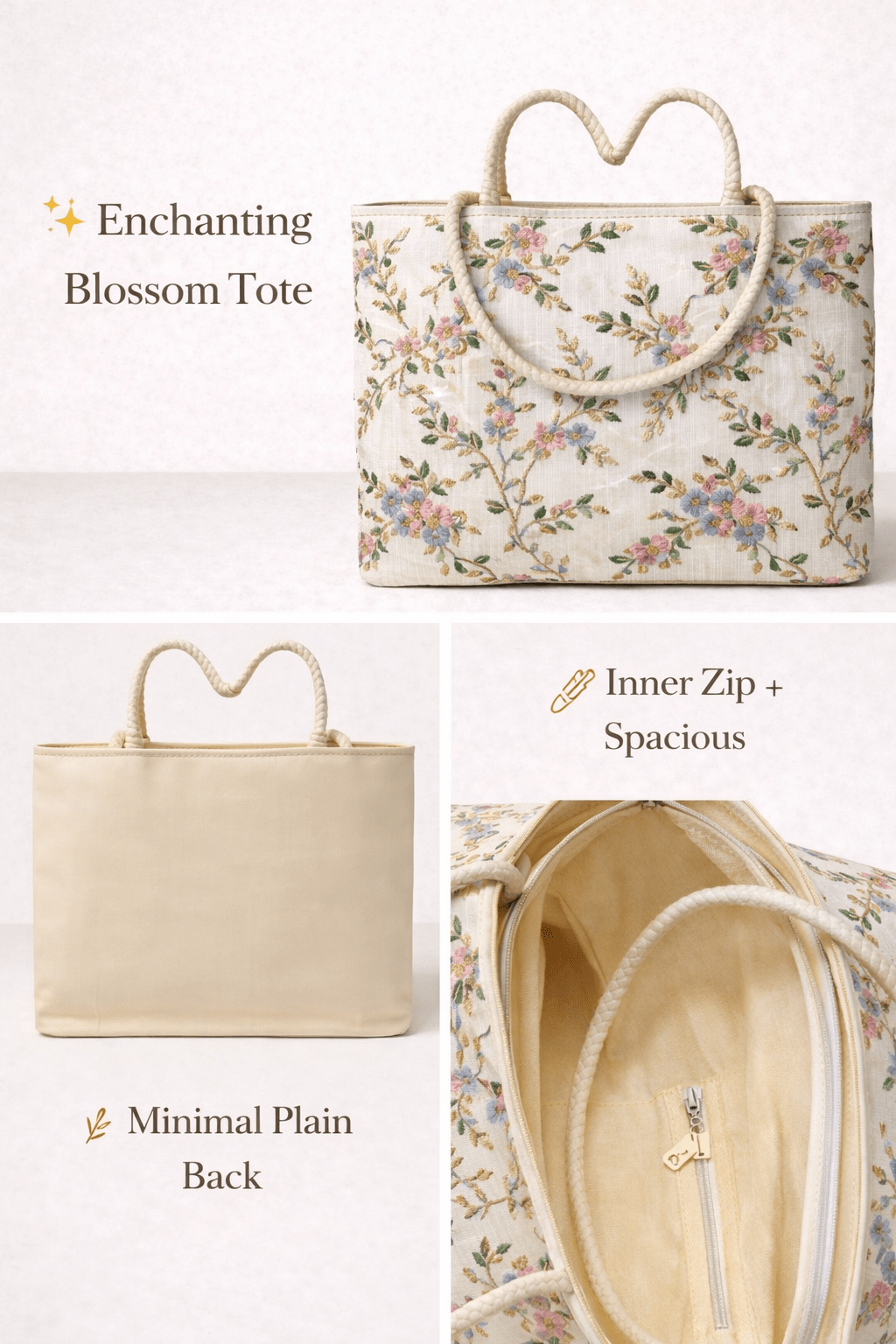 đ¸ Premium Blossom Embroidered Tote Bag đ¸ Shopin Di Apparels