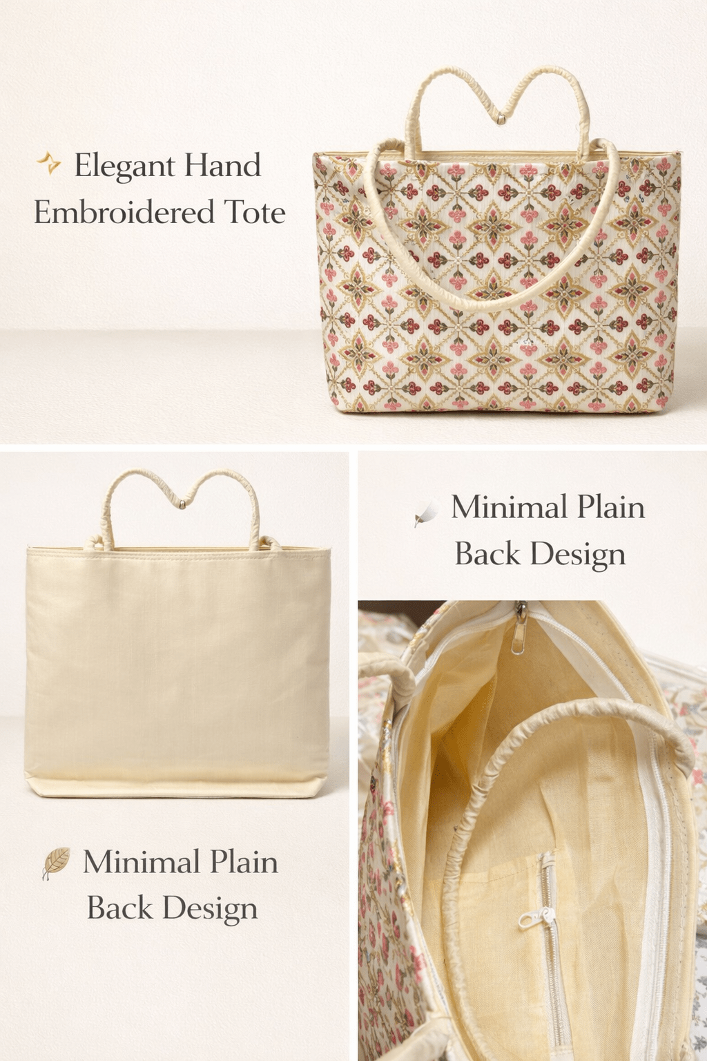 🌸 Premium Clover Floral Embroidered Tote Bag 🌸 Shopin Di Apparels