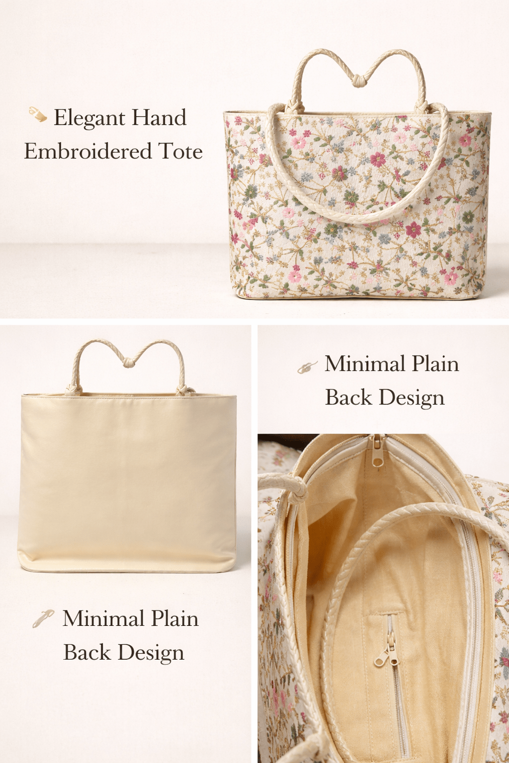 🌸 Premium Floral Wines Embroidered Tote Bag 🌸 Shopin Di Apparels