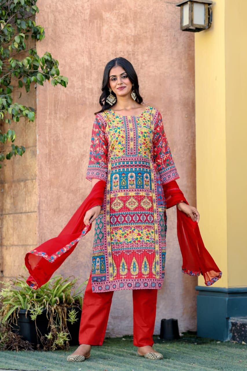 Printed Maslin with Full Sequence Work Kurta with Dupatta and pants Shopin Di Apparels