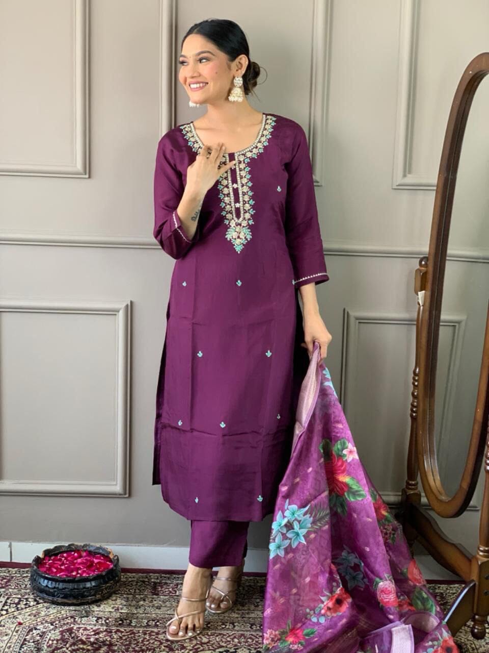 Pure Viscose Chander Designer Kurti with Tissue SilkDupatta and Bottom Kurti with Bottom and Dupatta Shopin Di Apparels