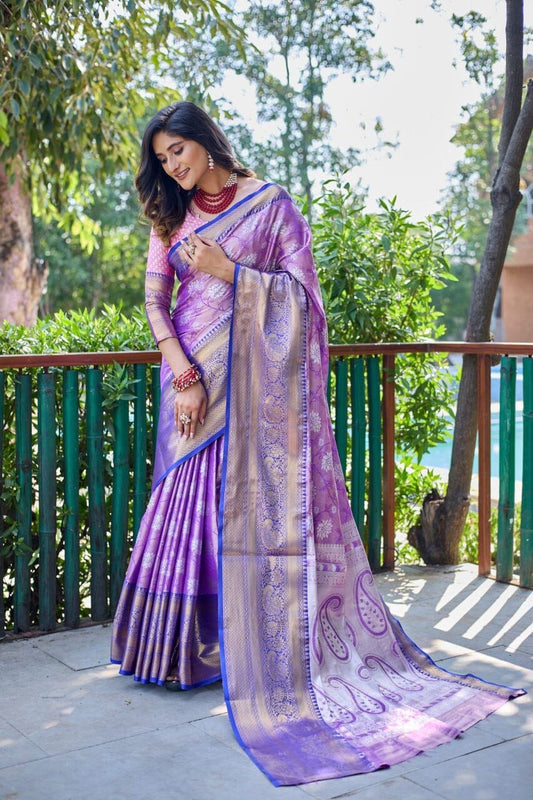Purple Banarasi Handloom Tissue Silk Zari work Saree Silk Saree Shopin Di Apparels
