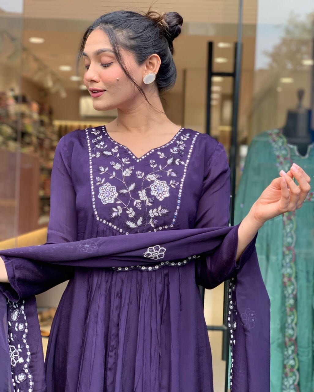 Purple Chanderi Silk Top with Silk Dupatta and Pant Set Ready Made Designer Suits Shopin Di Apparels