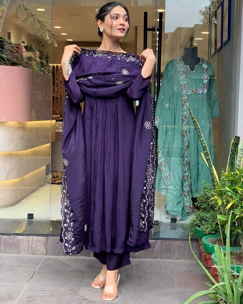 Purple Chanderi Silk Top with Silk Dupatta and Pant Set Ready Made Designer Suits Shopin Di Apparels