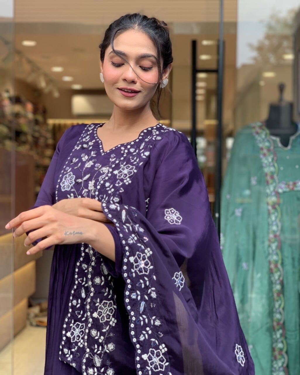 Purple Chanderi Silk Top with Silk Dupatta and Pant Set Ready Made Designer Suits Shopin Di Apparels