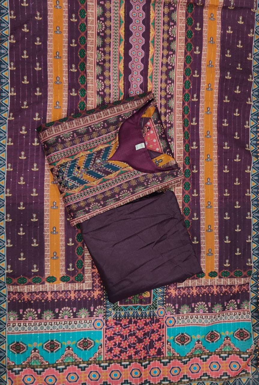 Purple Multicoloured print with Embroidered Kurti with Dupatta and Pant Set Kurti with Bottom and Dupatta Shopin Di Apparels