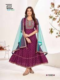 Purple Plus Size Rayon Anarkali Embroidered Kurti with Net Dupatta Gown with Dupatta Shopin Di Apparels