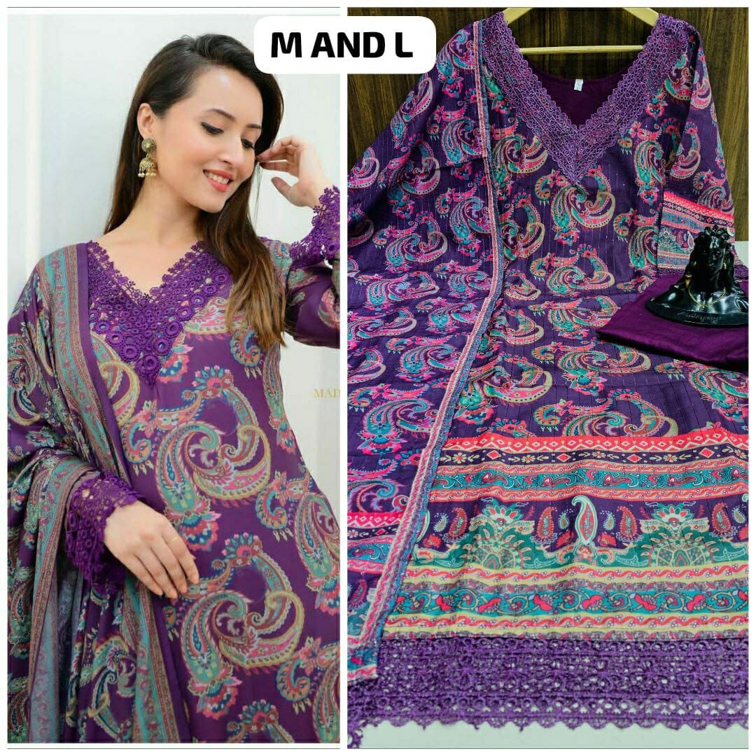 Purple Printed Work Kurti with Dupatta and Bottom Kurti with Bottom and Dupatta Shopin Di Apparels