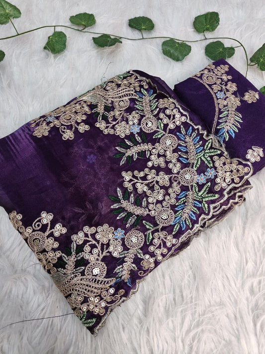 Purple Pure Jimmy Choo Silk with Coding Sequence Embroidered work Designer Saree Designer saree Shopin Di Apparels