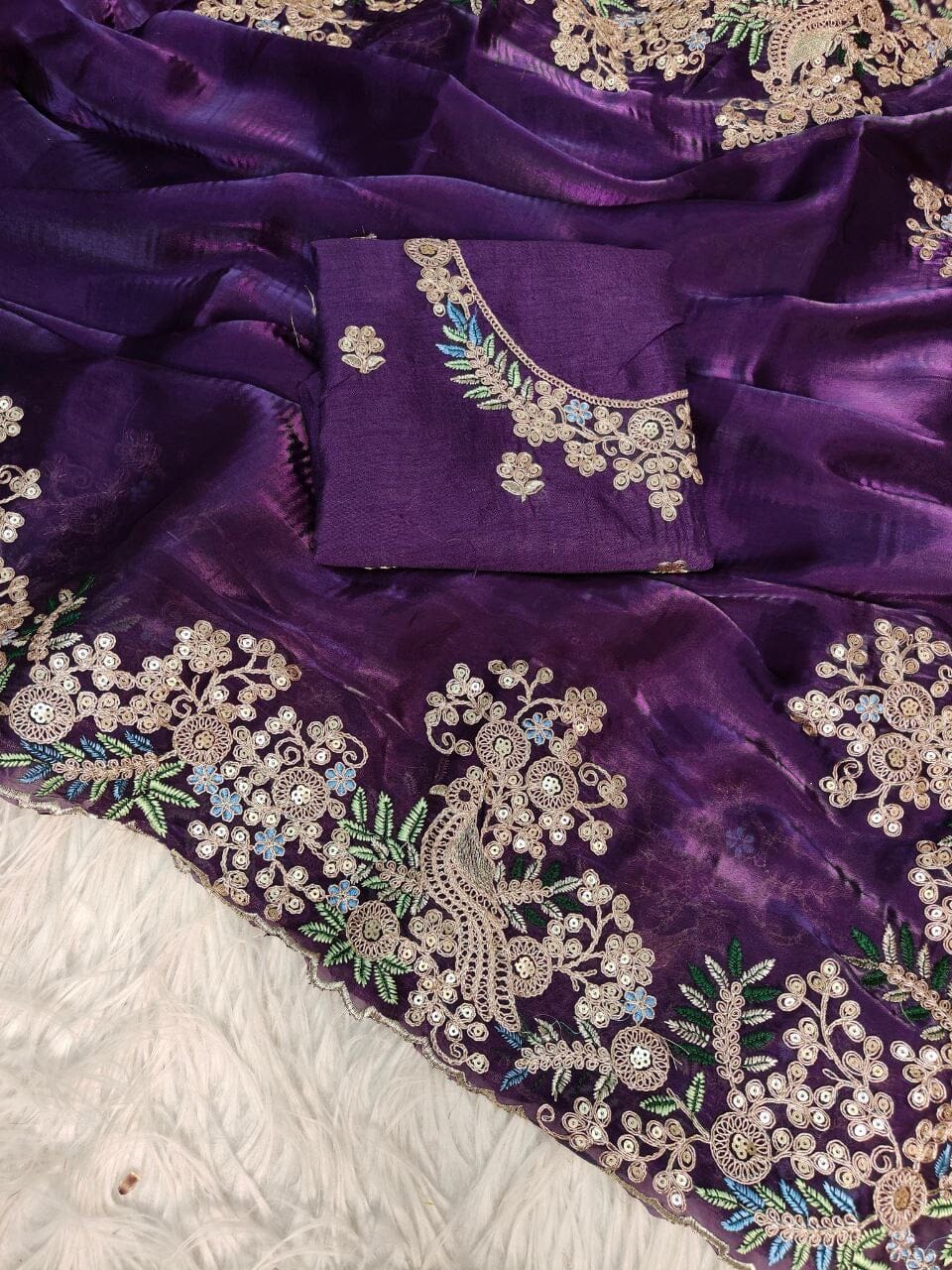 Purple Pure Jimmy Choo Silk with Coding Sequence Embroidered work Designer Saree Designer saree Shopin Di Apparels
