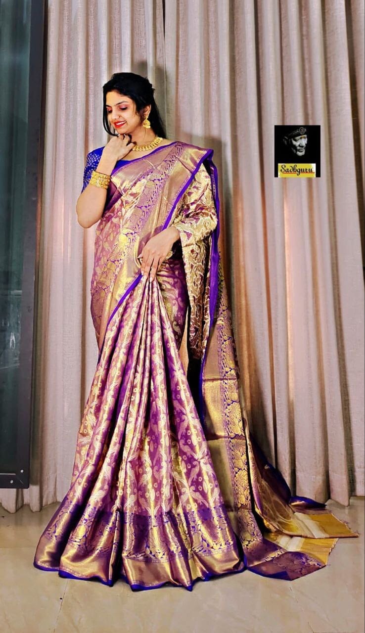 Purple Pure Kanjivaram Silk With Mina Weaving Saree Silk Saree Shopin Di Apparels