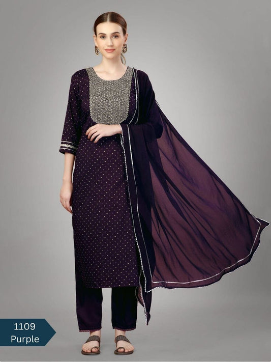 Purple Silk Blend Sequence Embroidered Designer Kurti with Dupatta and Bottom Kurti with Dupatta and Bottom Shopin Di Apparels