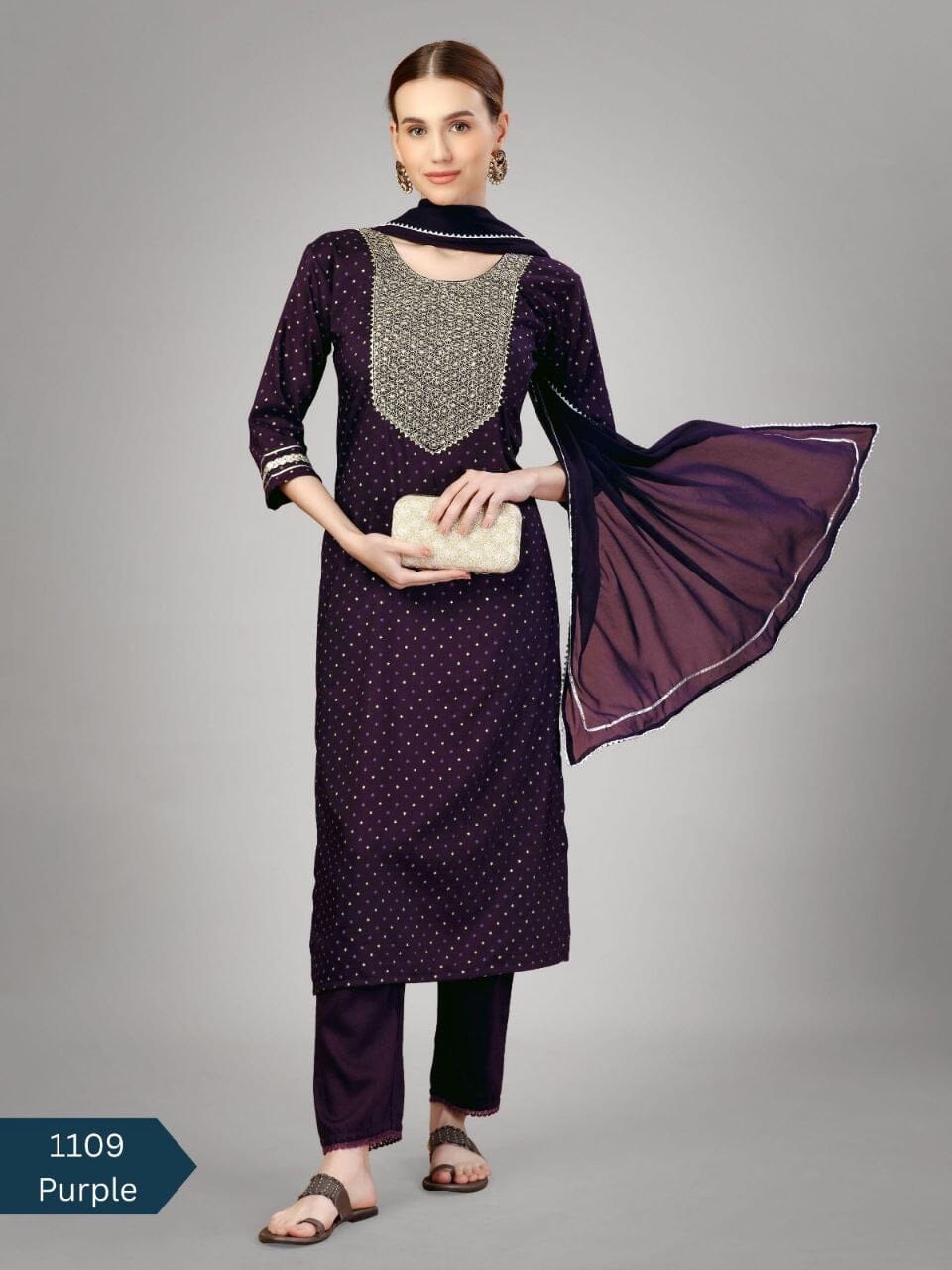 Purple Silk Blend Sequence Embroidered Designer Kurti with Dupatta and Bottom Kurti with Dupatta and Bottom Shopin Di Apparels