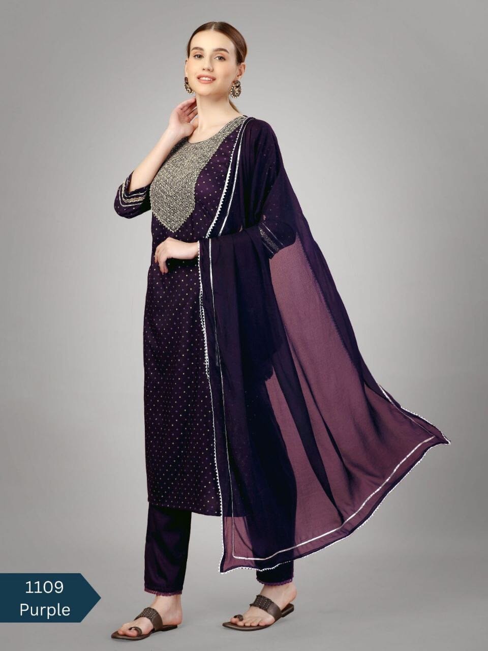 Purple Silk Blend Sequence Embroidered Designer Kurti with Dupatta and Bottom Kurti with Dupatta and Bottom Shopin Di Apparels