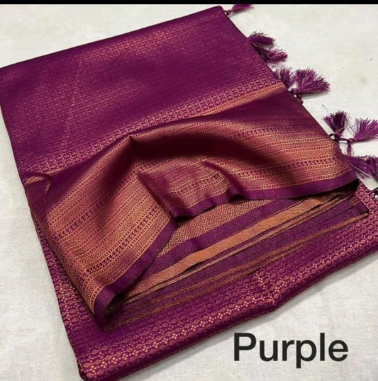 Purple Tussar Kubera Pattu Silk Saree Rich Pallu & Brocade Kubera Silk Blouse Silk Saree Shopin Di Apparels