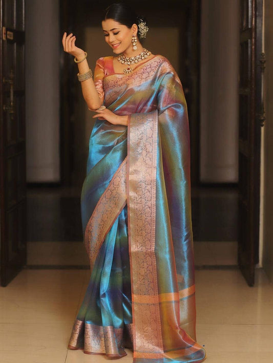 Rainbow Shine Beautiful Polyester Jacquard Border Tissue Silk Saree Designer Saree Shopin Di Apparels