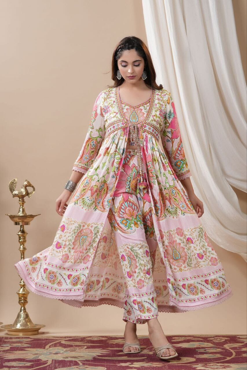 Rajwadi Shrug Koti with Designer Cotton Kurti Kurti with Pant Shopin Di Apparels