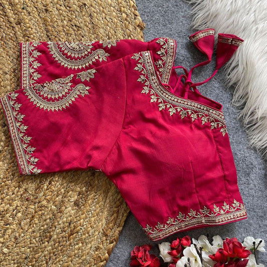 Rani Heavy Pure Roman Silk Embroidered Sequence Work Readymade Blouse Shopin Di Apparels