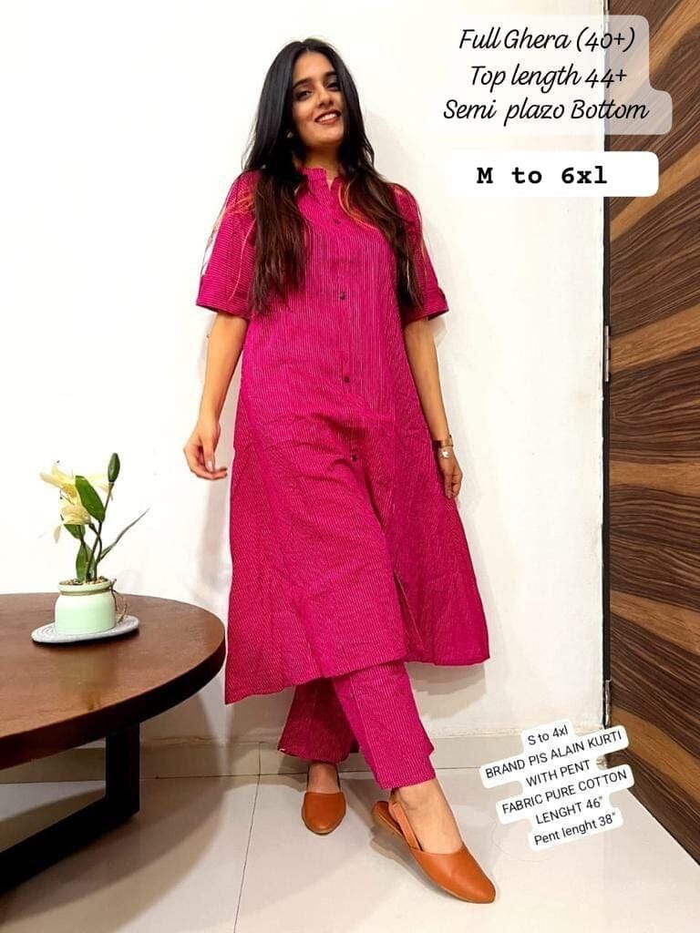 Rani Pink Co-Ord Set A Line Kurti with plazzo Kurti with plazzo Shopin Di Apparels