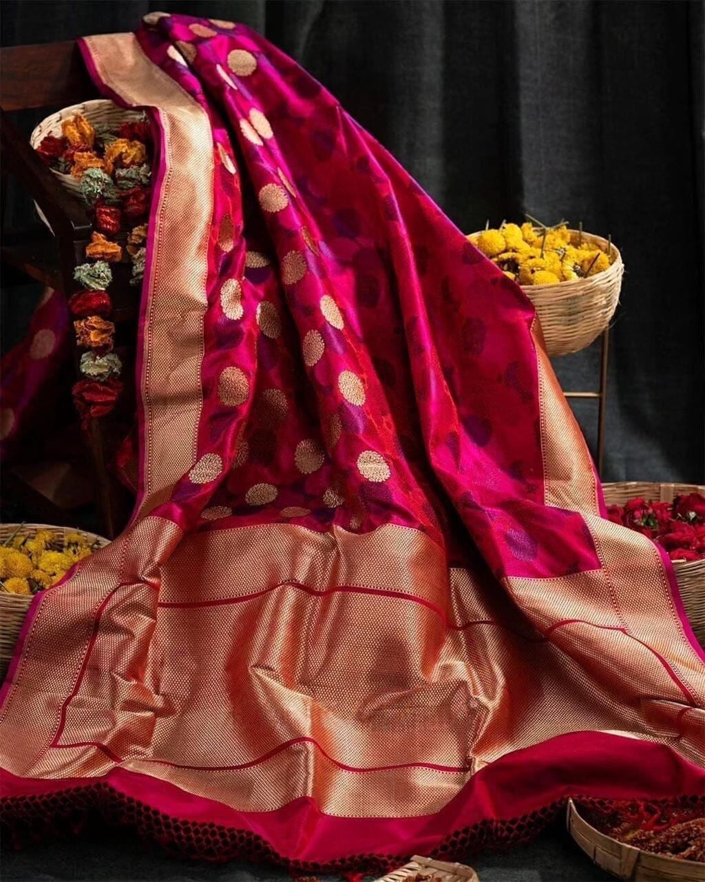 Rani Pink Lichi Silk Banarasi Saree Silk Saree Shopin Di Apparels