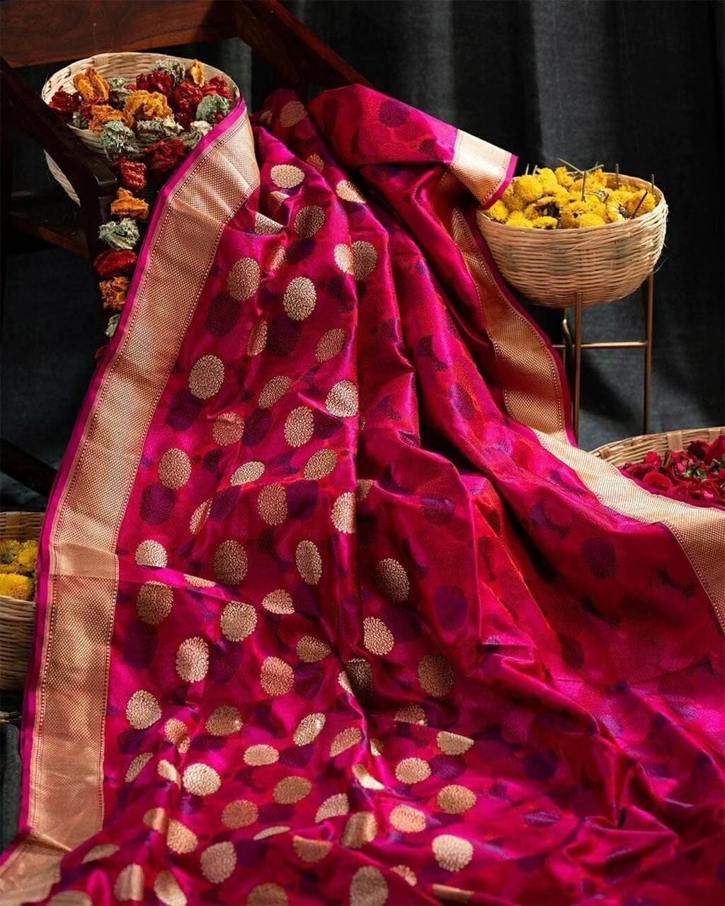 Rani Pink Lichi Silk Banarasi Saree Silk Saree Shopin Di Apparels