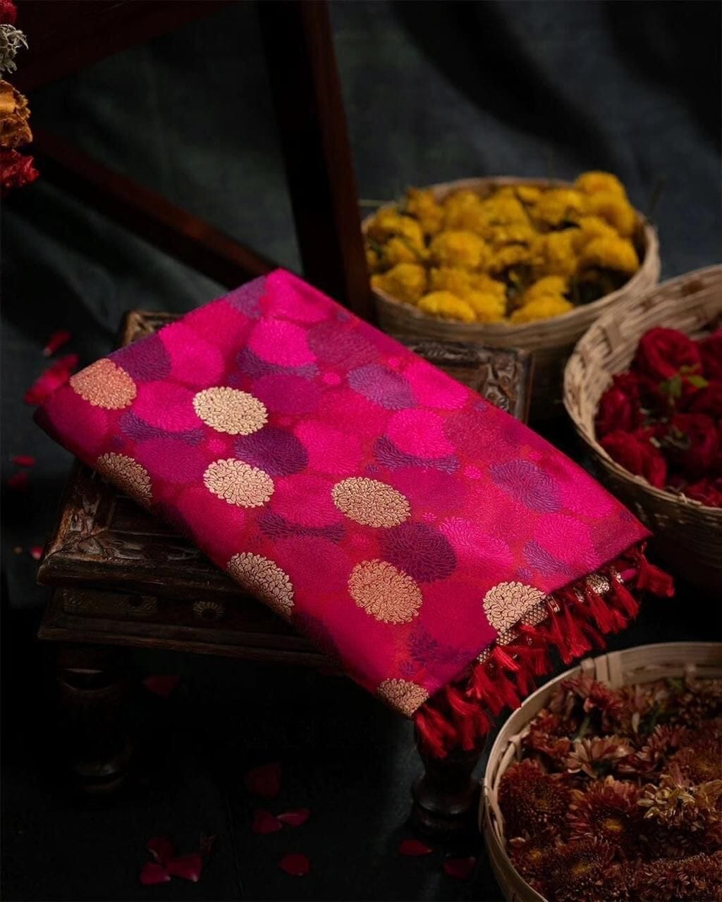 Rani Pink Lichi Silk Banarasi Saree Silk Saree Shopin Di Apparels