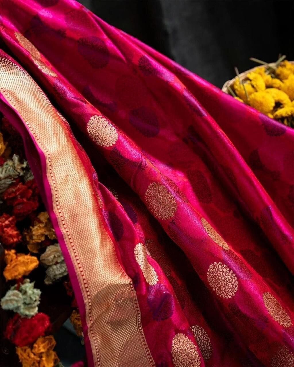 Rani Pink Lichi Silk Banarasi Saree Silk Saree Shopin Di Apparels