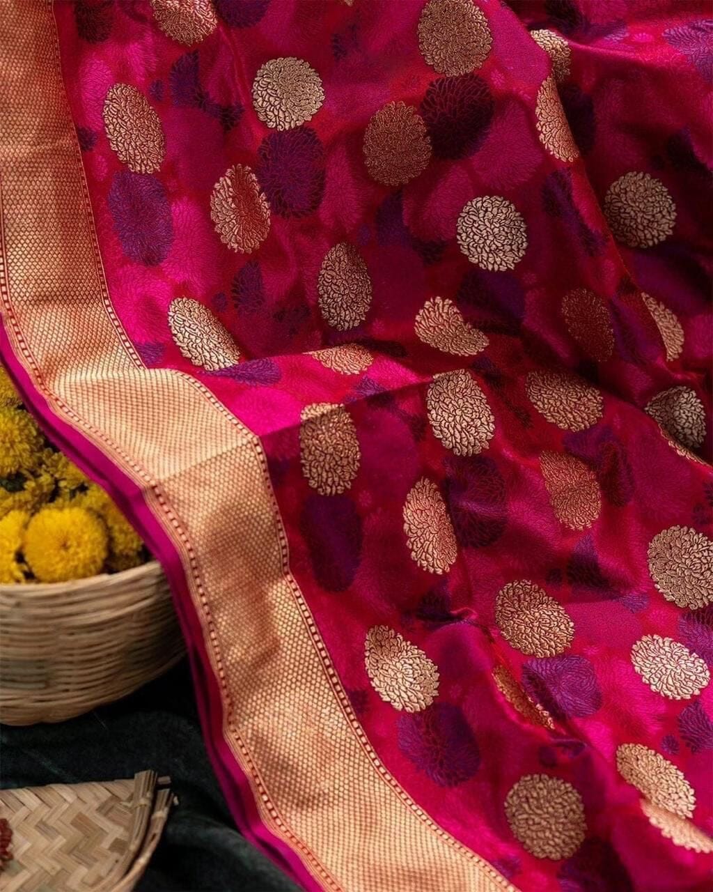 Rani Pink Lichi Silk Banarasi Saree Silk Saree Shopin Di Apparels