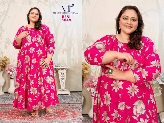 Rani Plus Size Printed Rayon Long Kurti Kurti Moksh