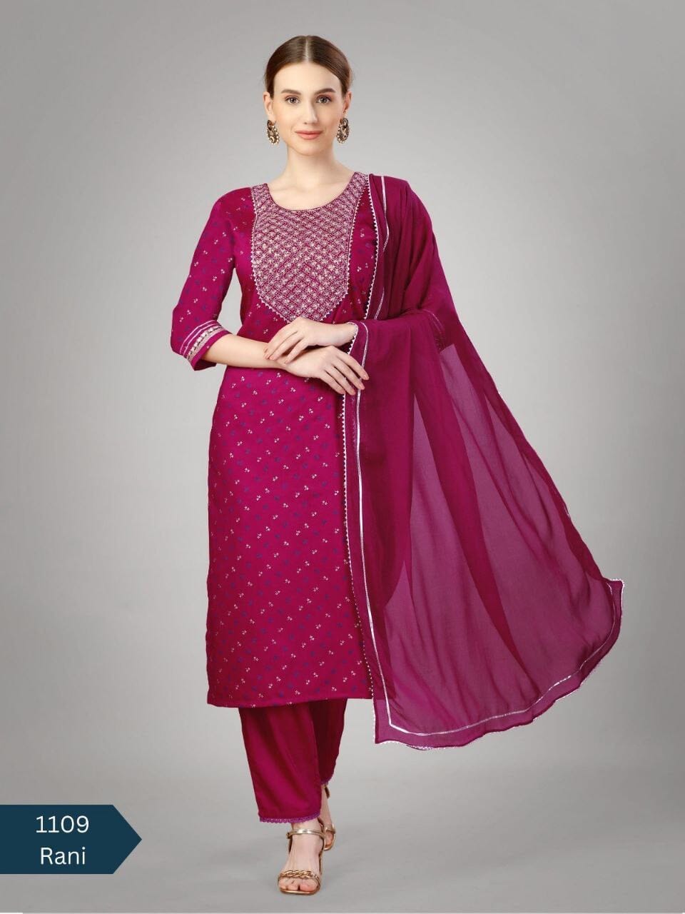 Rani Silk Blend Sequence Embroidered Designer Kurti with Dupatta and Bottom Kurti with Dupatta and Bottom Shopin Di Apparels