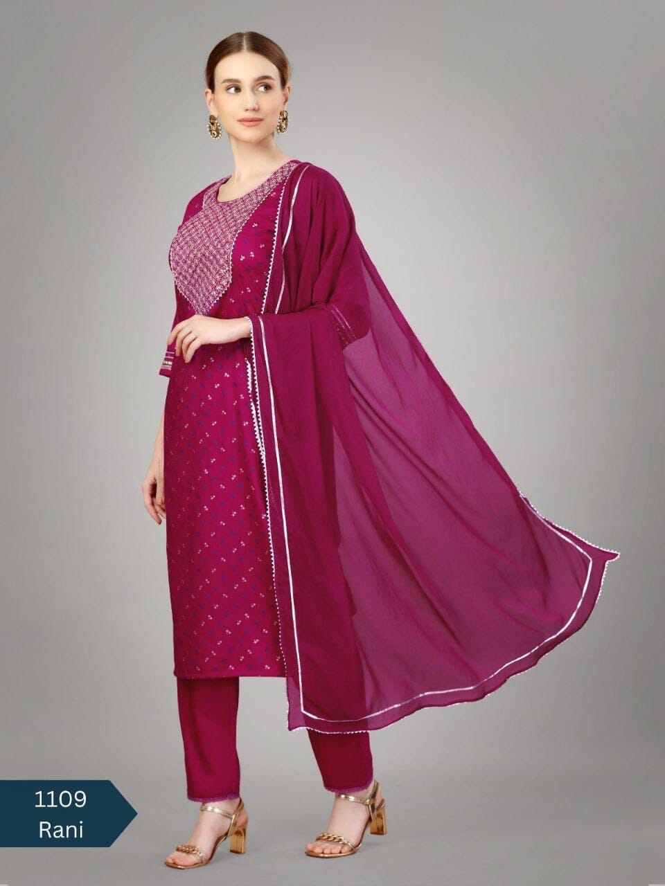 Rani Silk Blend Sequence Embroidered Designer Kurti with Dupatta and Bottom Kurti with Dupatta and Bottom Shopin Di Apparels